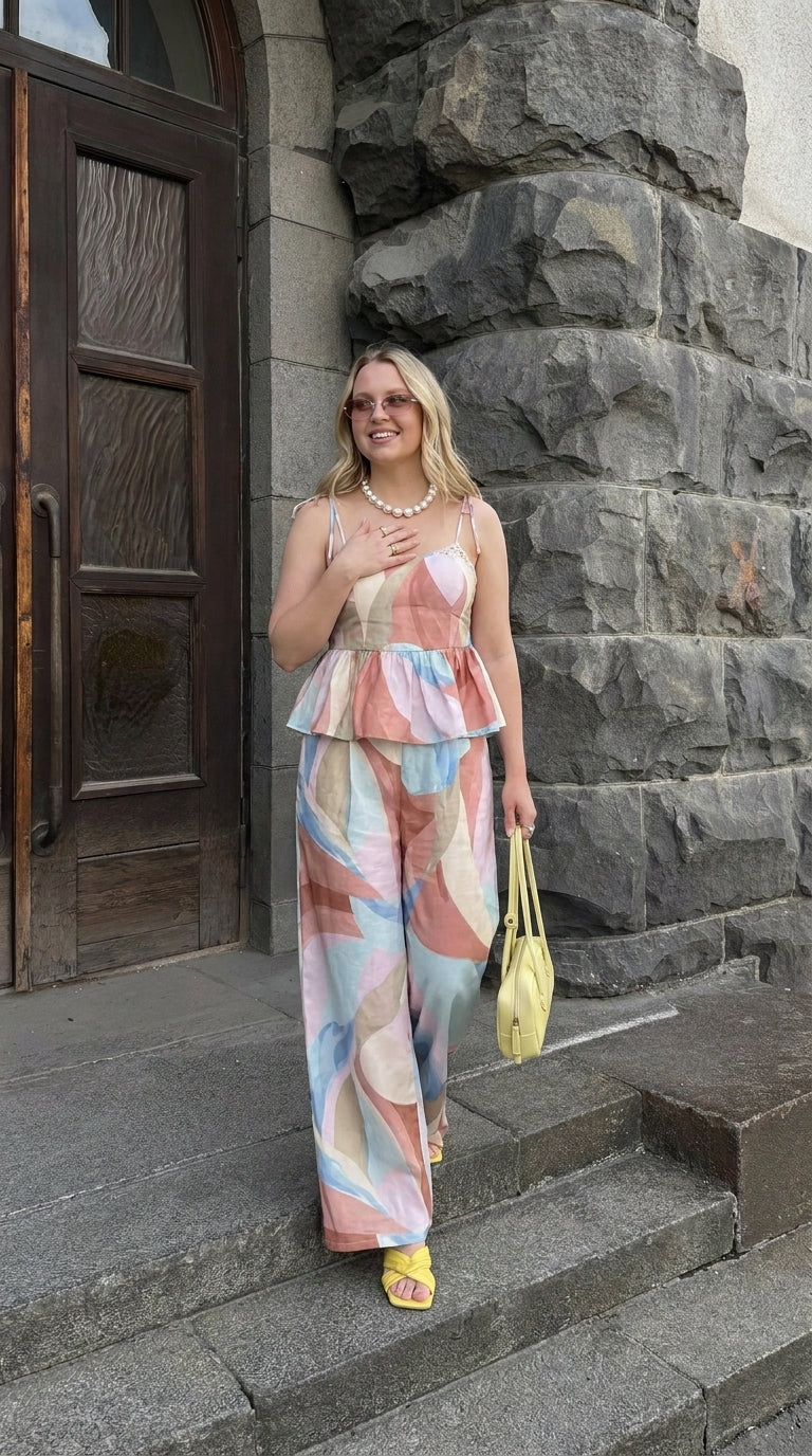 Celia | Conjunto de top y pantalones holgados estampados