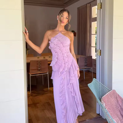 Julia | Vestido largo plisado con volantes