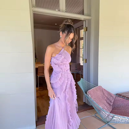 Julia | Vestido largo plisado con volantes