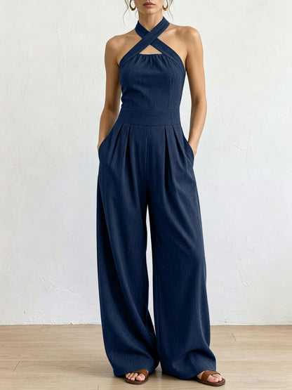 Adriana | Mono elegante con escote cruzado lino