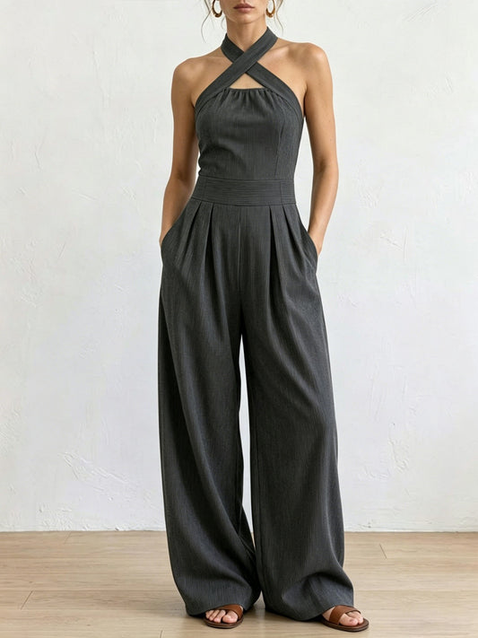 Adriana | Mono elegante con escote cruzado lino