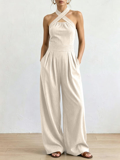 Adriana | Mono elegante con escote cruzado lino