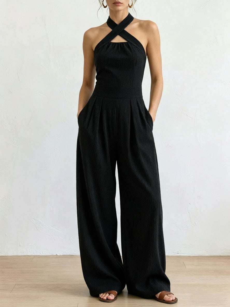 Adriana | Mono elegante con escote cruzado lino