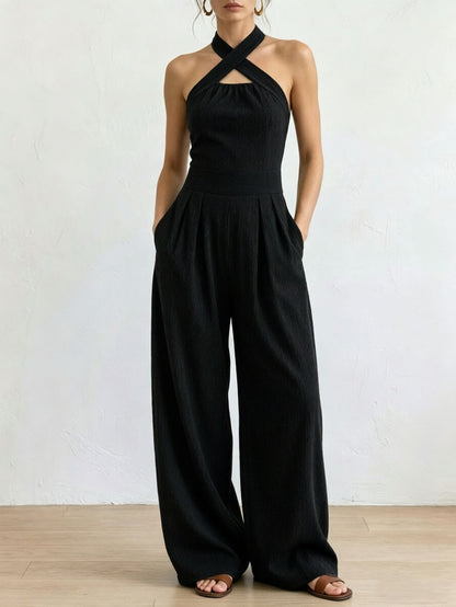 Adriana | Mono elegante con escote cruzado lino