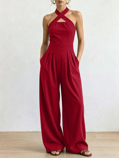 Adriana | Mono elegante con escote cruzado lino