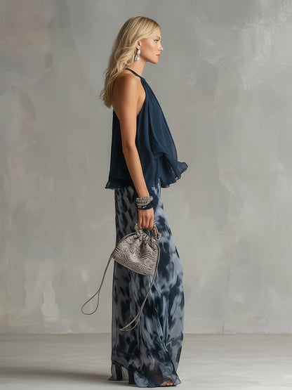 Estela | Conjunto de top y pantalones estampados gasa