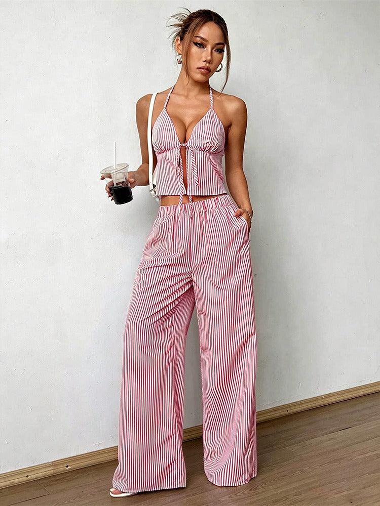 Gabriela | Conjunto de top y pantalón fluido de rayas mediterráneas