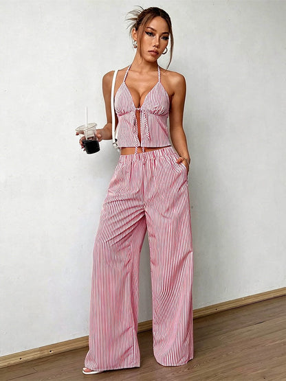 Gabriela | Conjunto de top y pantalón fluido de rayas mediterráneas