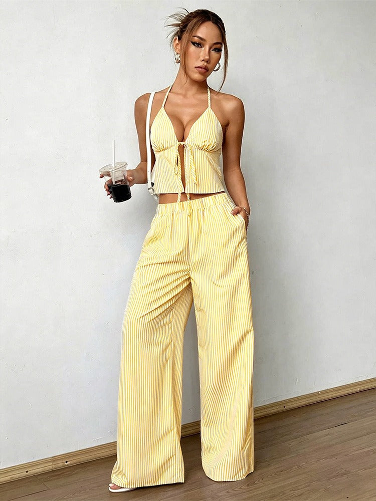 Gabriela | Conjunto de top y pantalón fluido de rayas mediterráneas