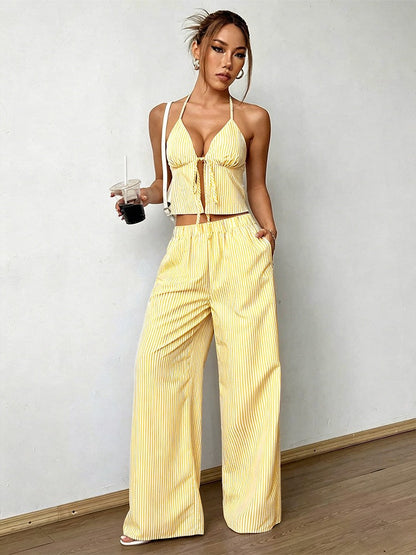 Gabriela | Conjunto de top y pantalón fluido de rayas mediterráneas