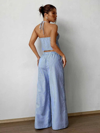 Gabriela | Conjunto de top y pantalón fluido de rayas mediterráneas
