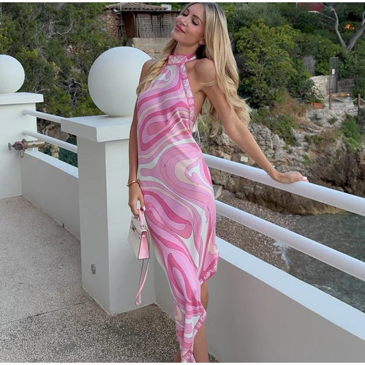 Julieta | Vestido satinado con estampado artístico