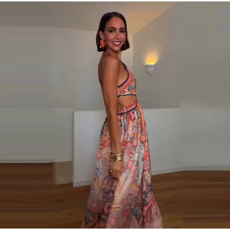 Carlota | Vestido con espalda descubierta y estampado artístico