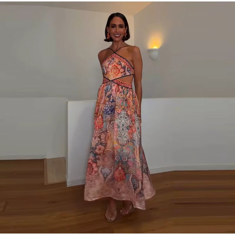 Carlota | Vestido con espalda descubierta y estampado artístico