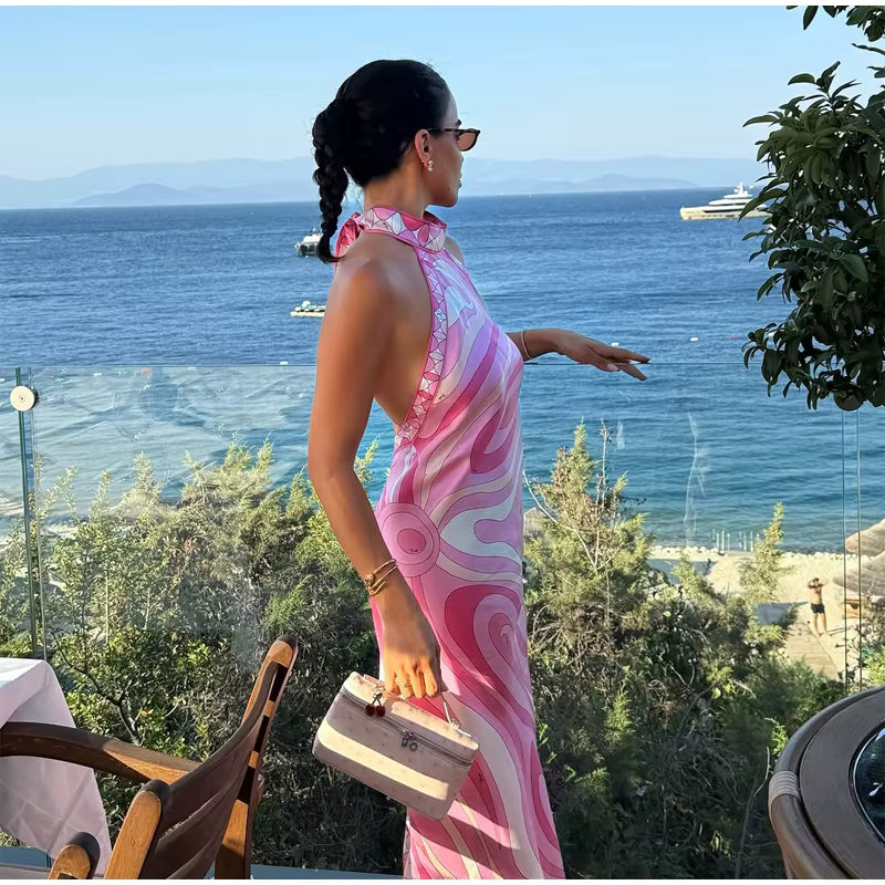 Julieta | Vestido satinado con estampado artístico