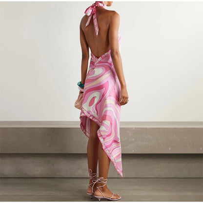 Julieta | Vestido satinado con estampado artístico