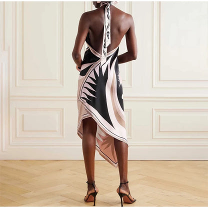 Julieta | Vestido satinado con estampado artístico