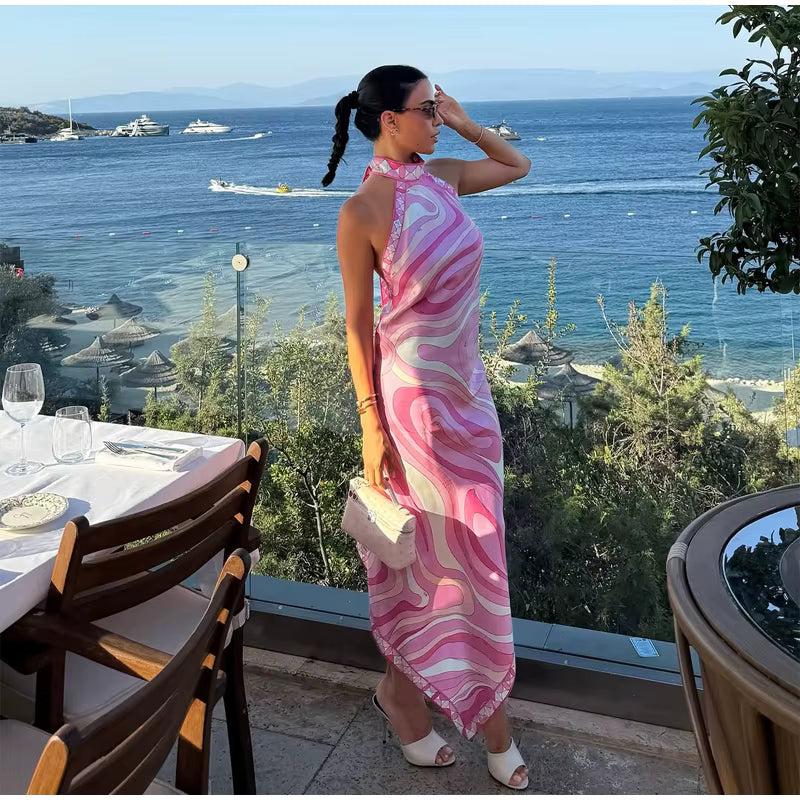 Julieta | Vestido satinado con estampado artístico