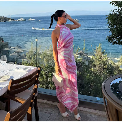 Julieta | Vestido satinado con estampado artístico