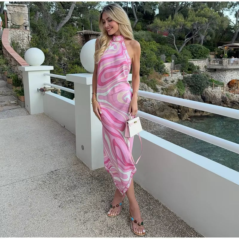Julieta | Vestido satinado con estampado artístico