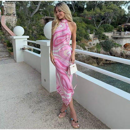 Julieta | Vestido satinado con estampado artístico