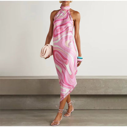 Julieta | Vestido satinado con estampado artístico