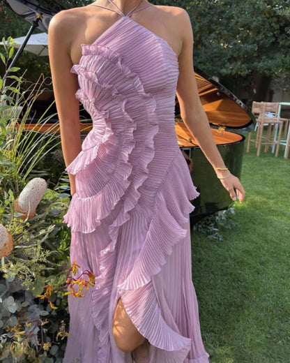 Julia | Vestido largo plisado con volantes