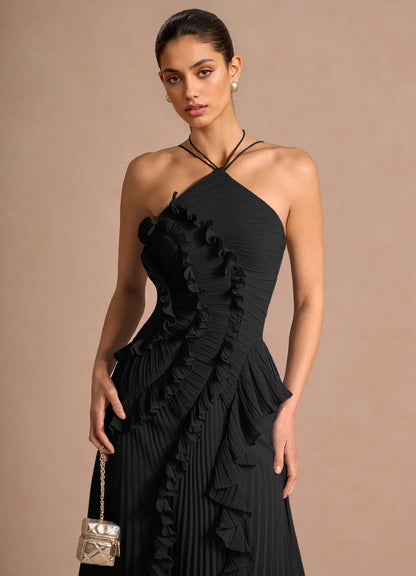 Julia | Vestido largo plisado con volantes