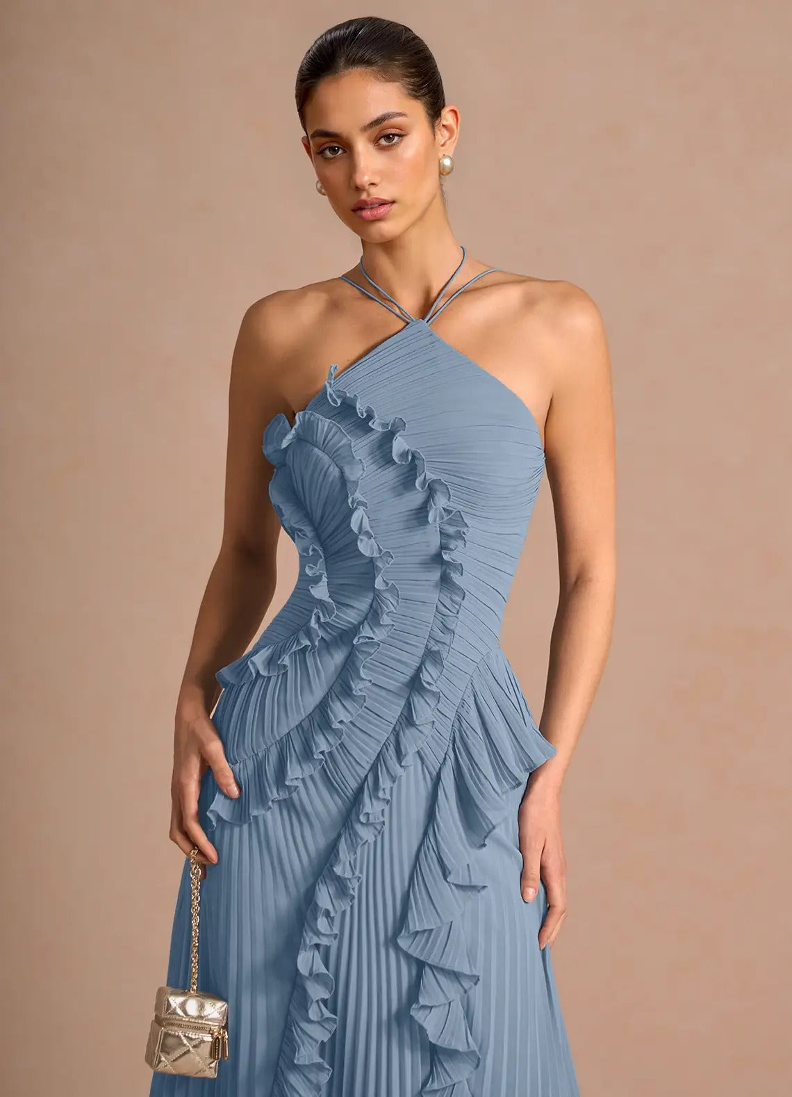 Julia | Vestido largo plisado con volantes