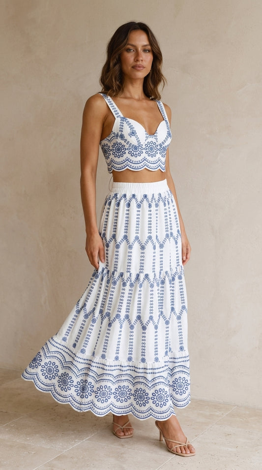 Brisa | Conjunto estilo Santorini (Top + Falda)