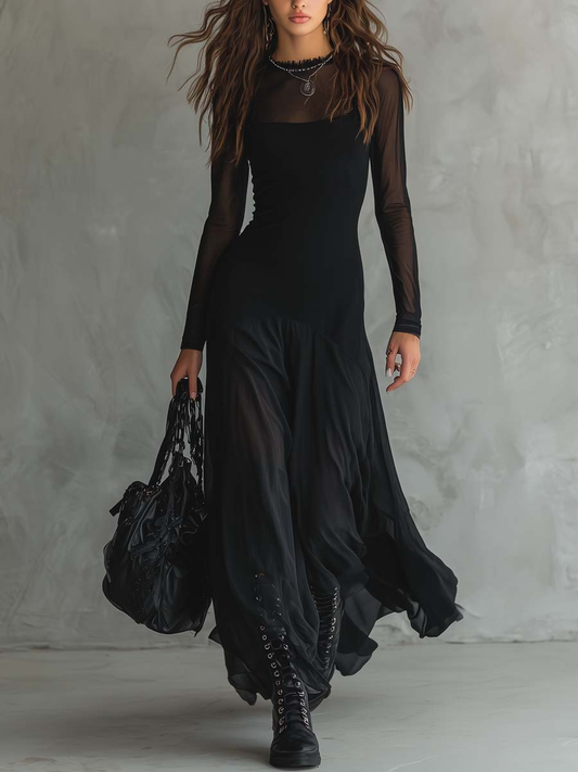 Alma | Vestido largo holgado de tul negro