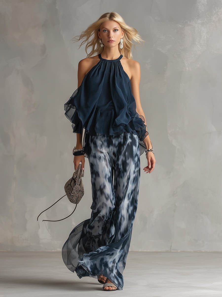 Estela | Conjunto de top y pantalones estampados gasa