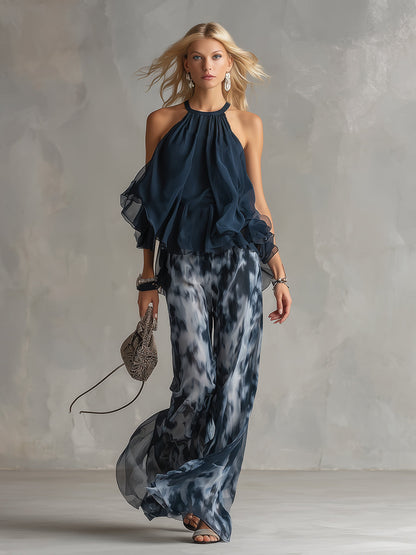 Estela | Conjunto de top y pantalones estampados gasa