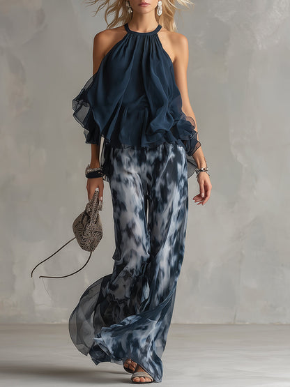Estela | Conjunto de top y pantalones estampados gasa